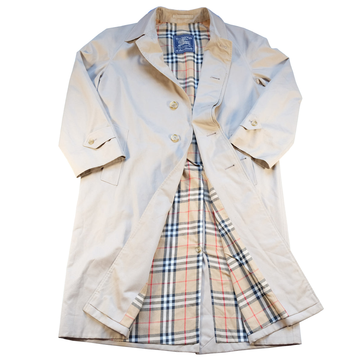 Vintage Burberry OG Nova Check Lined Trench Coat Made In England L