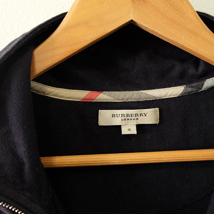 Vintage Burberry Big Logo Full Zip Sweater - M