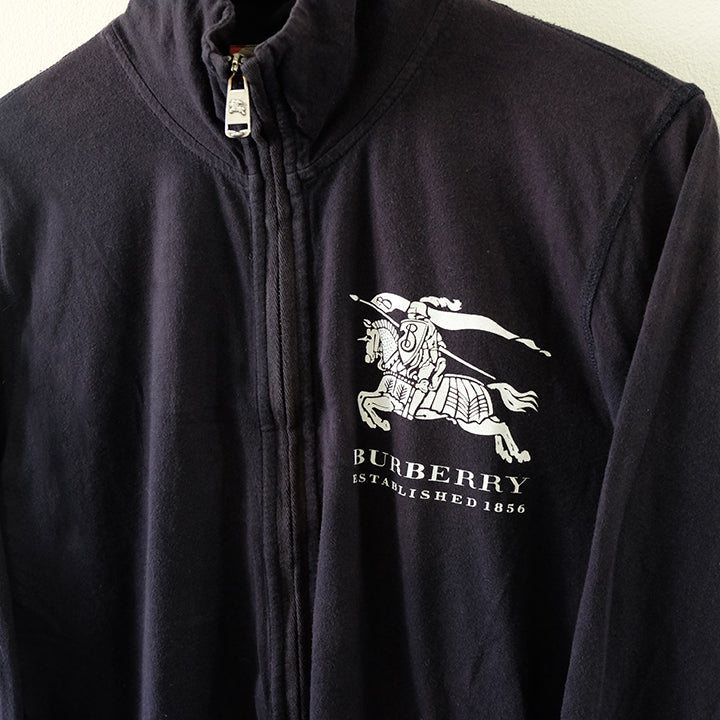 Vintage Burberry Big Logo Full Zip Sweater - M