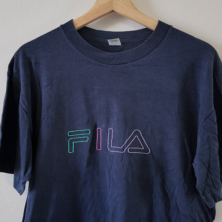 Vintage Fila Embroidered Spell Out T-Shirt - M