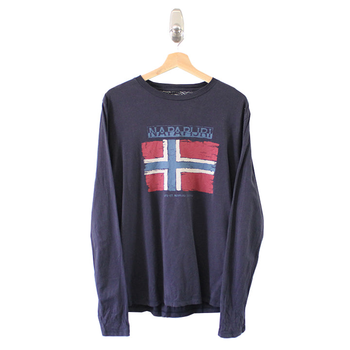 Vintage Napapijri Geographic Spell Out Long Sleeve - M