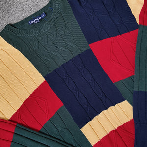 Vintage Nautica Colour Block Knit Sweater - L
