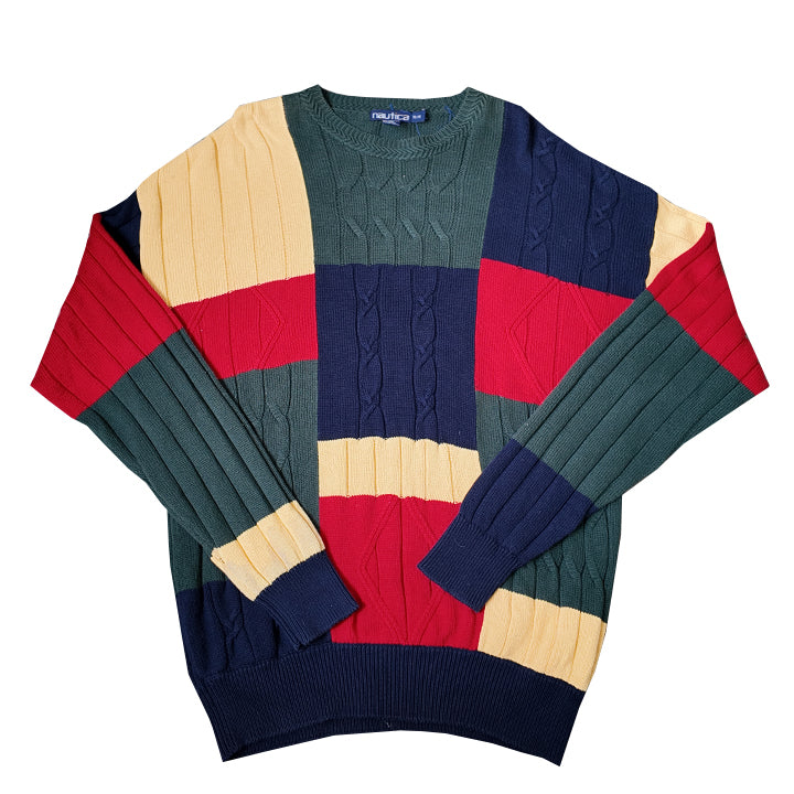 Vintage Nautica Colour Block Knit Sweater - L