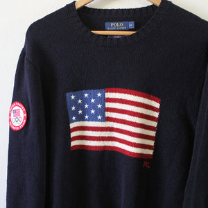 2016 Ralph Lauren United States Olympic Team Knit Flag Sweater MADE IN USA - L