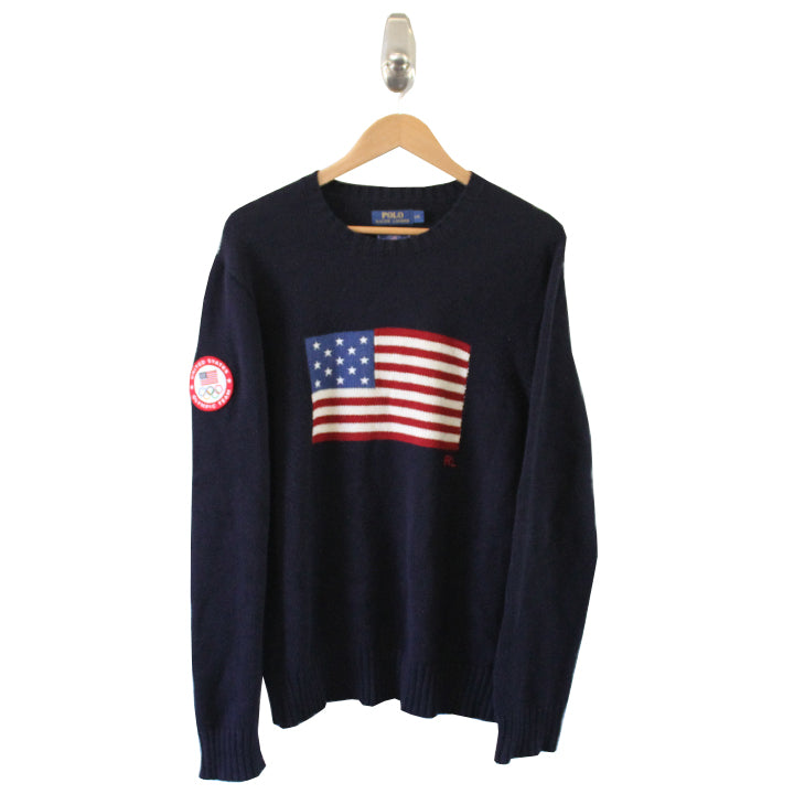 2016 Ralph Lauren United States Olympic Team Knit Flag Sweater MADE IN USA - L
