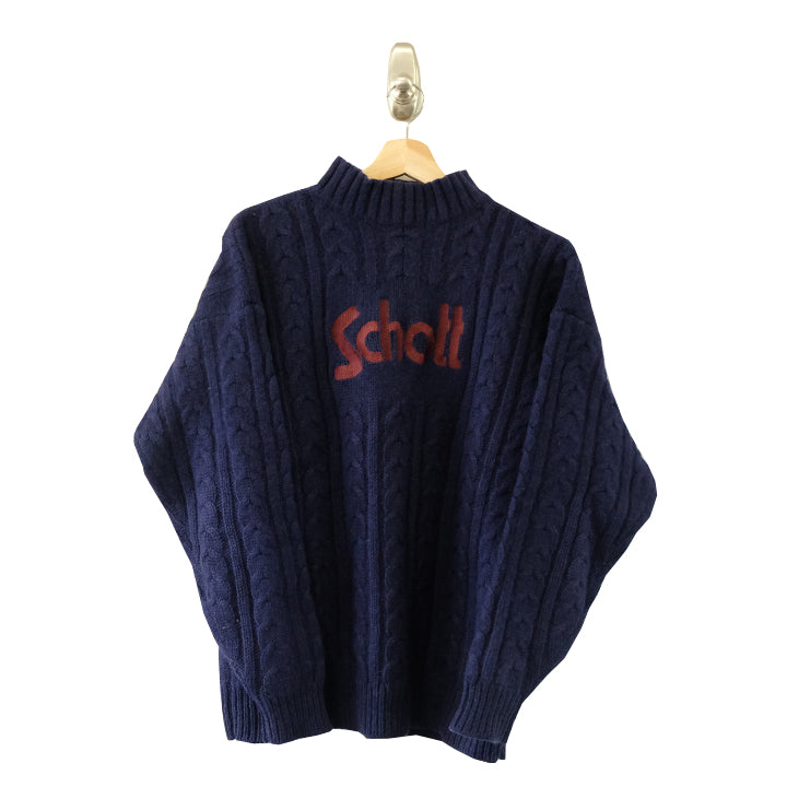 Vintage Schott NYC Embroidered Knit Sweater - L