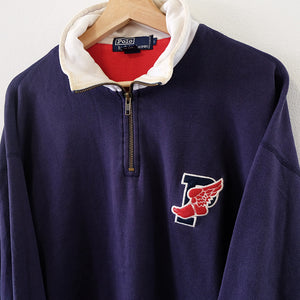 Vintage Rare 1990s Polo Ralph Lauren P WING Quarter Zip Sweatshirt - L