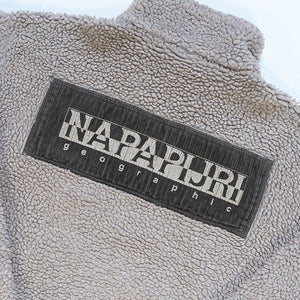 Vintage RARE Napapijri Geographic Sherpa Corduroy Patch Quarter Zip - L