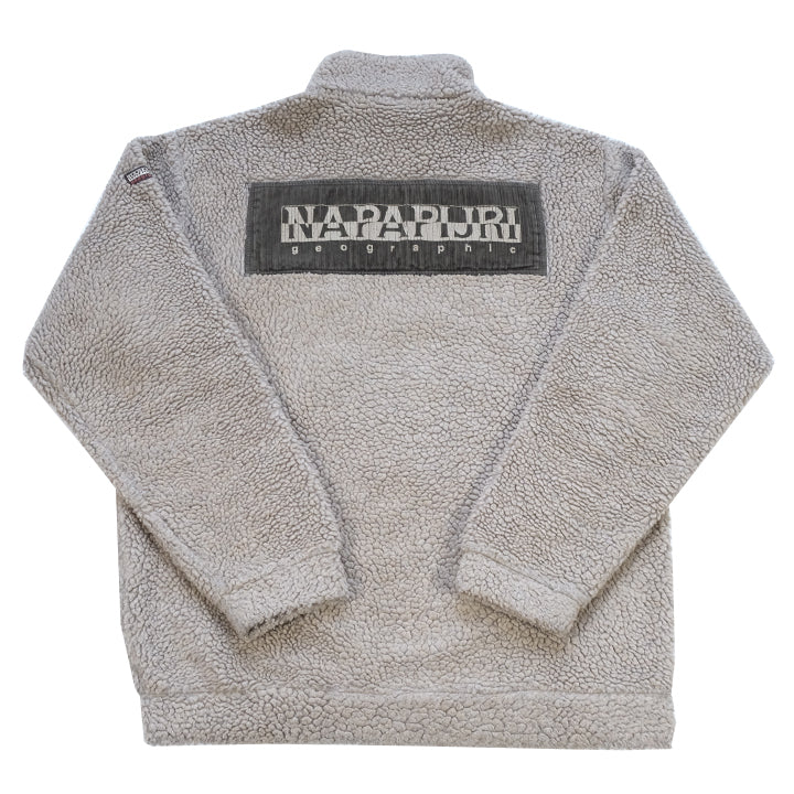 Vintage RARE Napapijri Geographic Sherpa Corduroy Patch Quarter Zip - L