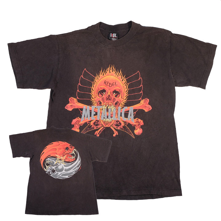 Vintage RARE 90s Metallica Rebel Pushead Ying Yang Front & Back Graphic T-Shirt - L