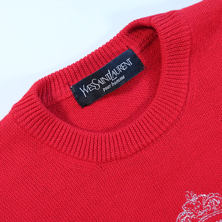 Vintage RARE YSL Yves Saint Laurent Embroidered Spell Out Sweater - L