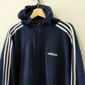 Vintage Adidas Quarter Zip Hooded Sweatshirt - L