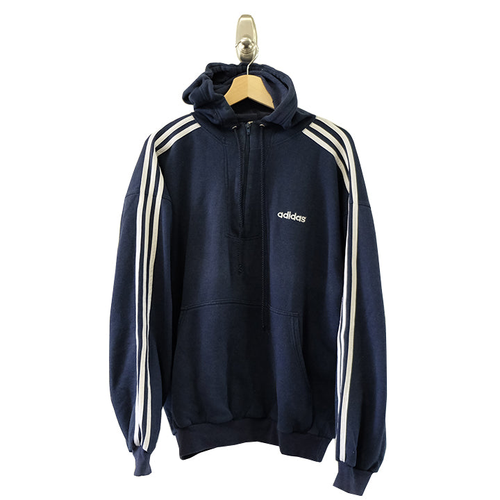 Vintage Adidas Quarter Zip Hooded Sweatshirt - L