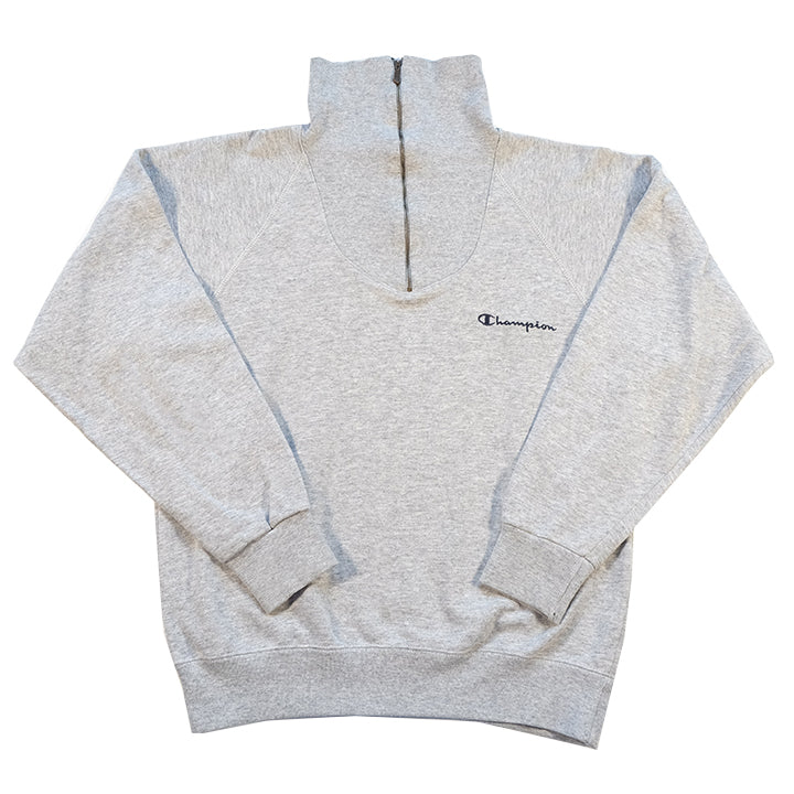 Vintage Champion Embroidered Spell Out Quarter Zip Sweatshirt - S