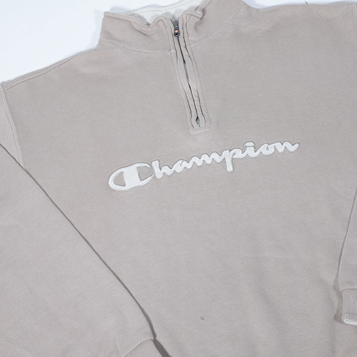 Vintage Champion Embroidered Spell Out Quarter Zip Sweatshirt - L