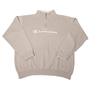 Vintage Champion Embroidered Spell Out Quarter Zip Sweatshirt - L