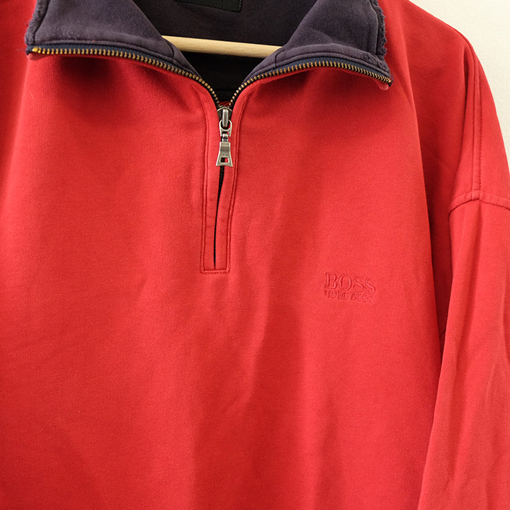 Vintage Hugo Boss Embroidered Quarter Zip Sweatshirt - L