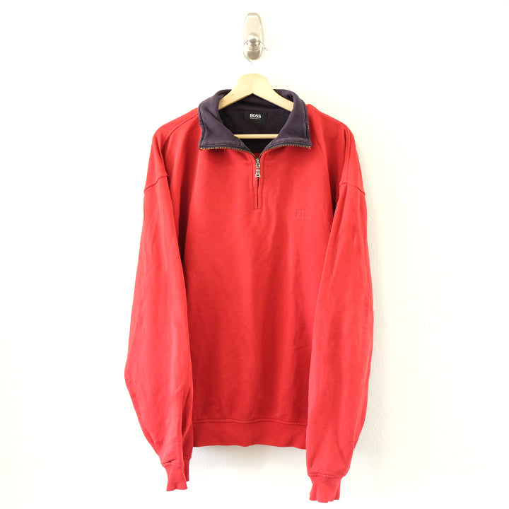 Vintage Hugo Boss Embroidered Quarter Zip Sweatshirt - L