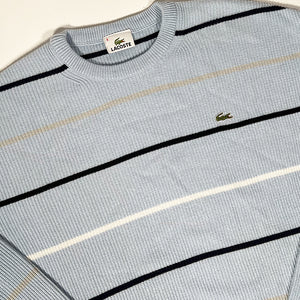 Vintage Lacoste Logo Stripe Ribbed Sweater - M