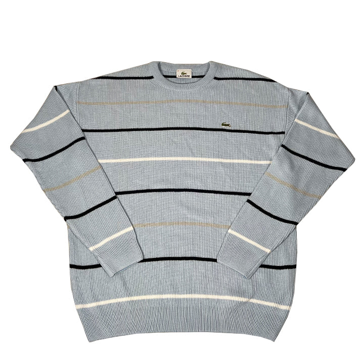Vintage Lacoste Logo Stripe Ribbed Sweater - M