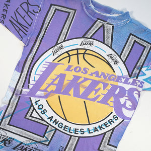 Vintage Rare Los Angeles Lakers All Over Print Single Stitch T-Shirt - L
