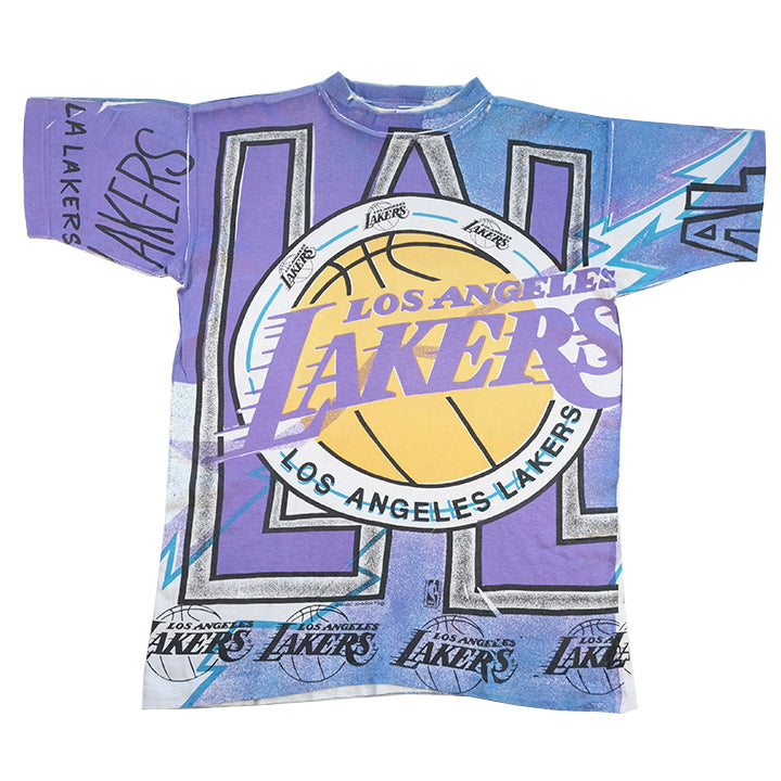 Vintage Rare Los Angeles Lakers All Over Print Single Stitch T-Shirt - L