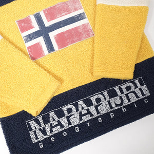 Vintage Napapijri Geographic Big Flag Spell Out Sherpa Fleece - XL
