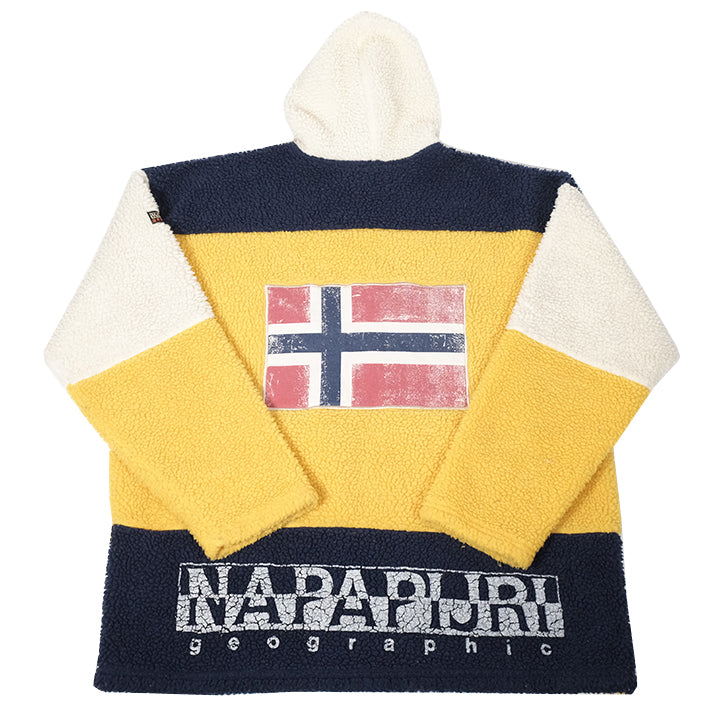 Vintage Napapijri Geographic Big Flag Spell Out Sherpa Fleece - XL