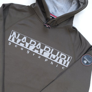 Vintage Napapijri Geographic Spell Out Fleece Lined Hoodie - S