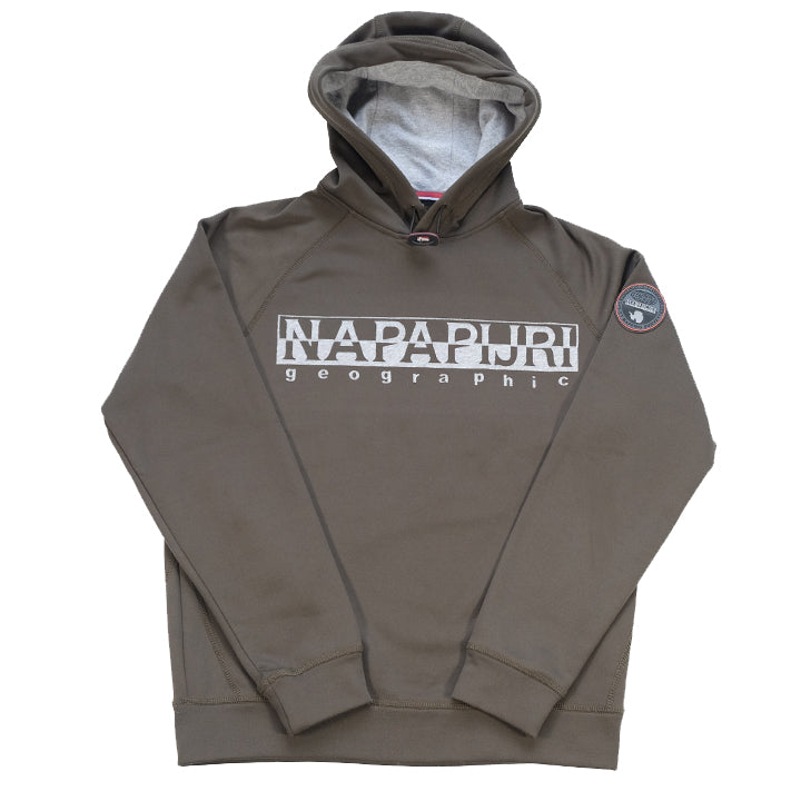 Vintage Napapijri Geographic Spell Out Fleece Lined Hoodie - S