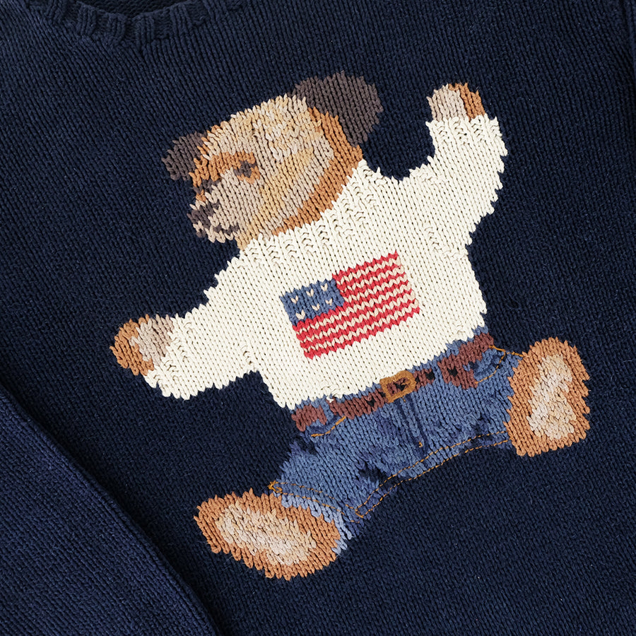 Vintage RARE 1990s Polo Ralph Lauren Sitting Bear Hand Knit Sweater - XL