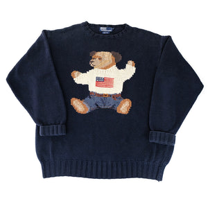 Vintage RARE 1990s Polo Ralph Lauren Sitting Bear Hand Knit Sweater - XL
