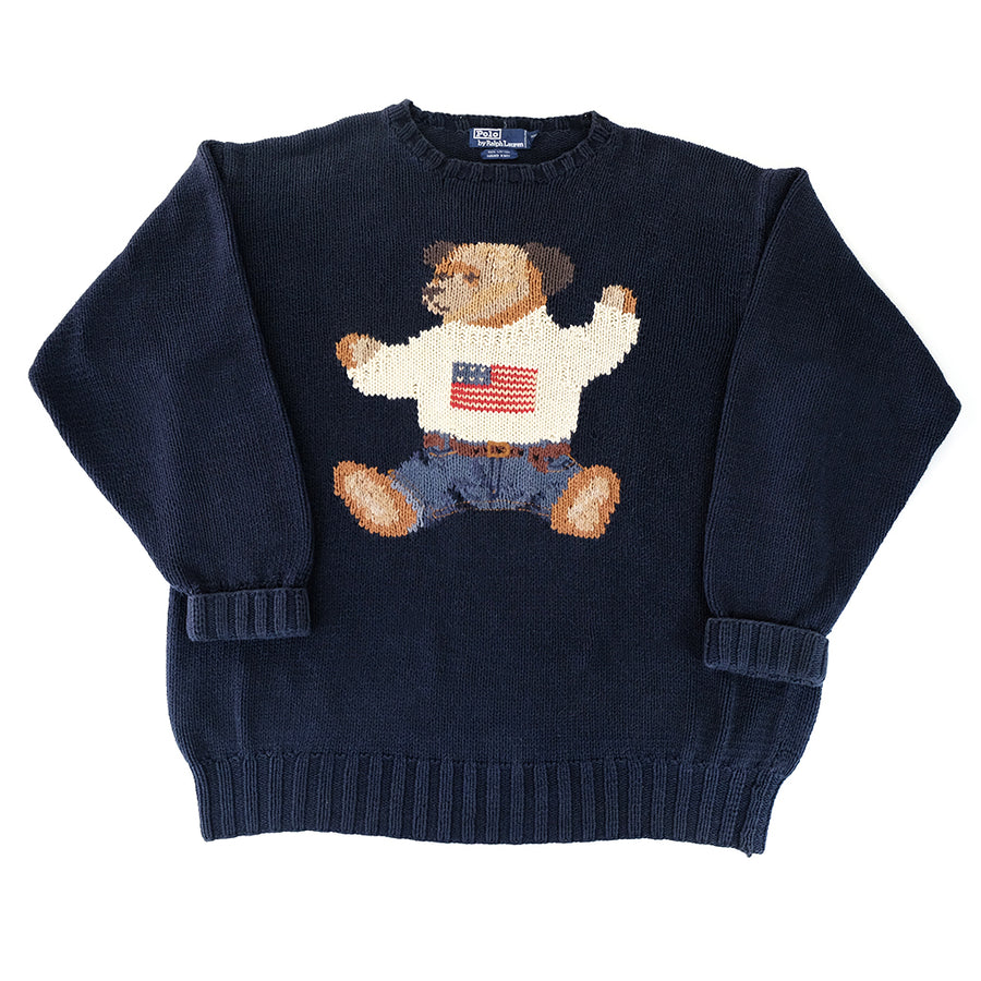 Polo Ralph Lauren 1990s Sitting Bear Knitted Sweater - XL
