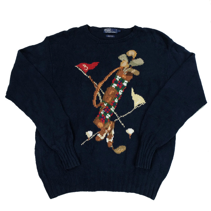 Vintage RARE Polo Ralph Lauren GOLF Hand Knit Sweater - L