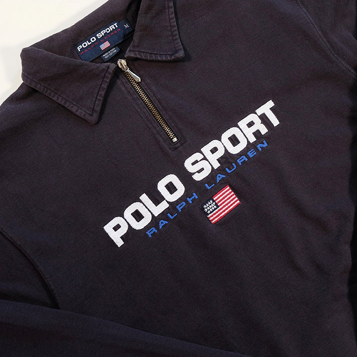 Vintage RARE Polo Sport Ralph Lauren Embroidered Spell Out Quarter Zip Sweatshirt - M/L