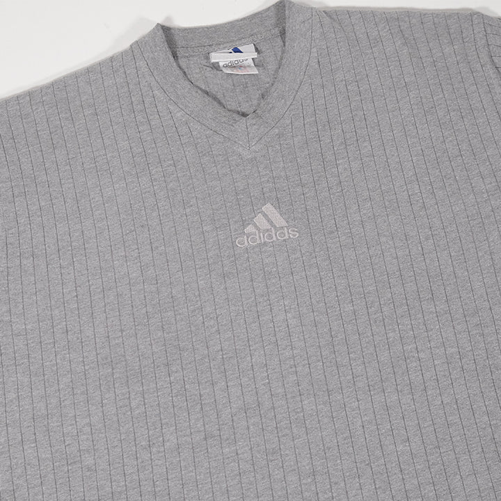 Vintage Adidas Ribbed Logo T-Shirt - XL