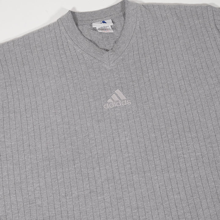 Vintage Adidas Ribbed Logo T-Shirt - XL