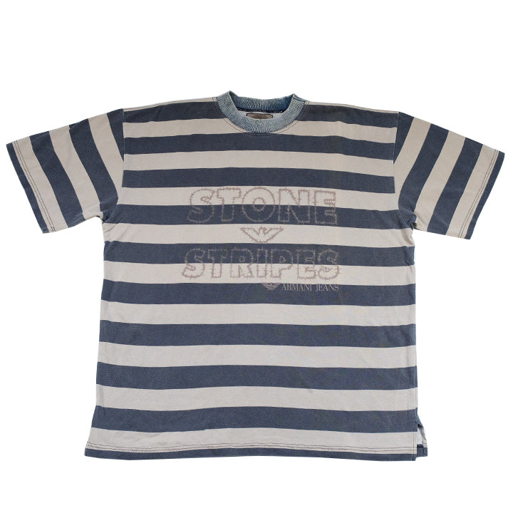 Vintage Giorgio Armani Stripe Spell Out T-Shirt - L