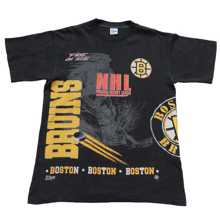 Vintage 1992 Boston Bruins All Over Print Single Stitch Made In USA T-Shirt - L