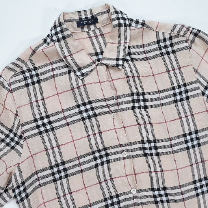 Vintage Rare Burberry Classic Nova Check Linen Button Up Shirt - M/L