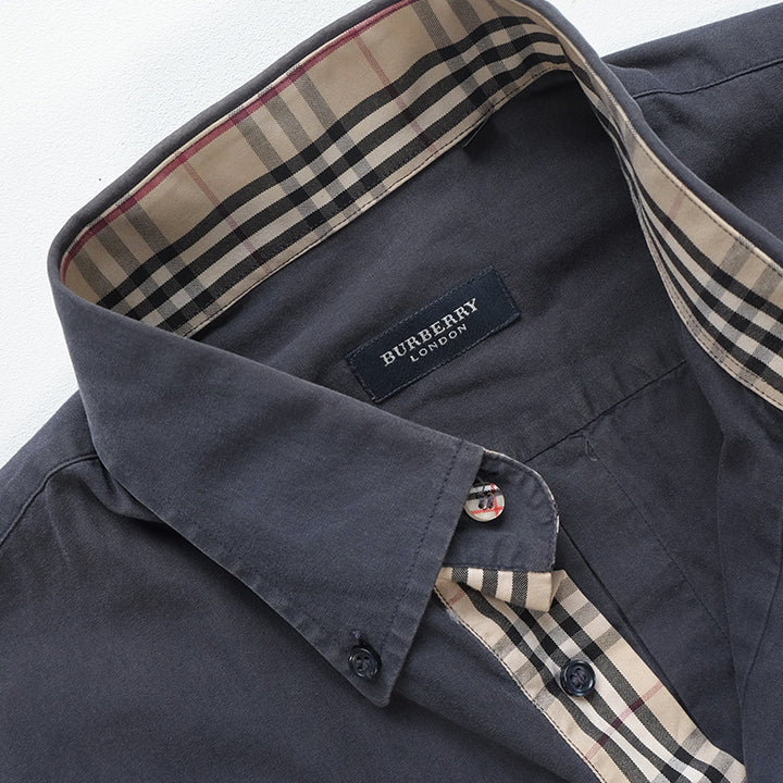 Vintage Burberry Embroidered Logo Button Up Shirt - L