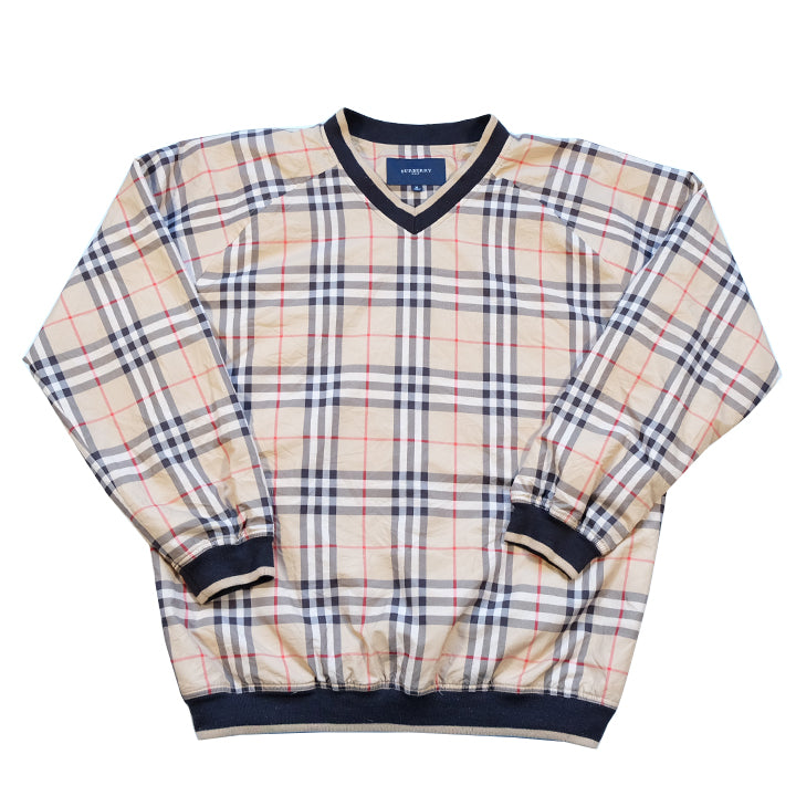 Vintage Burberry All Over Check Print Pullover Windbreaker - L