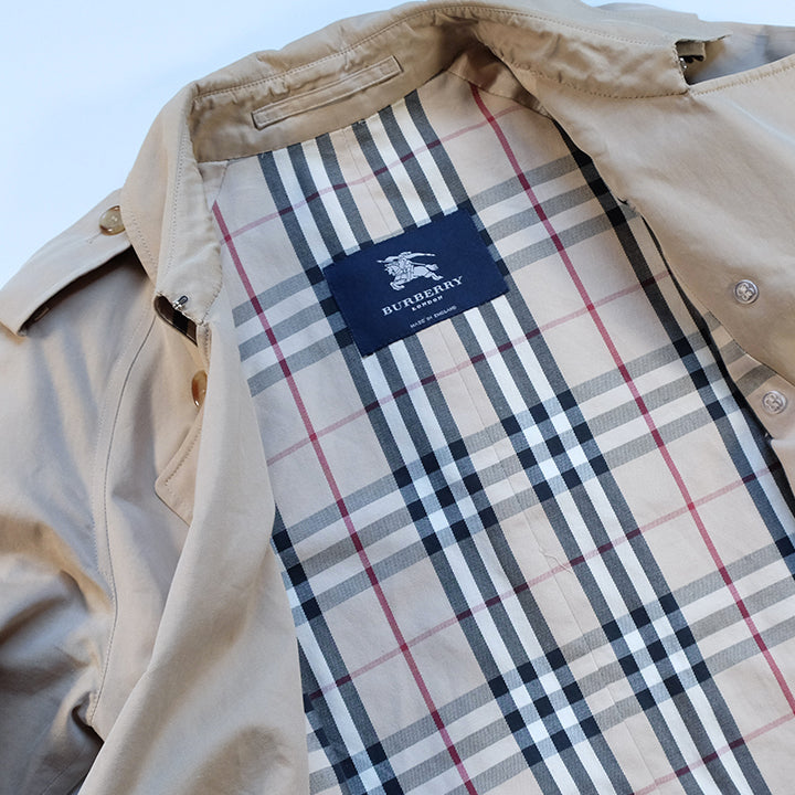 Vintage Burberry OG Nova Check Lined Trench Coat Made In England S