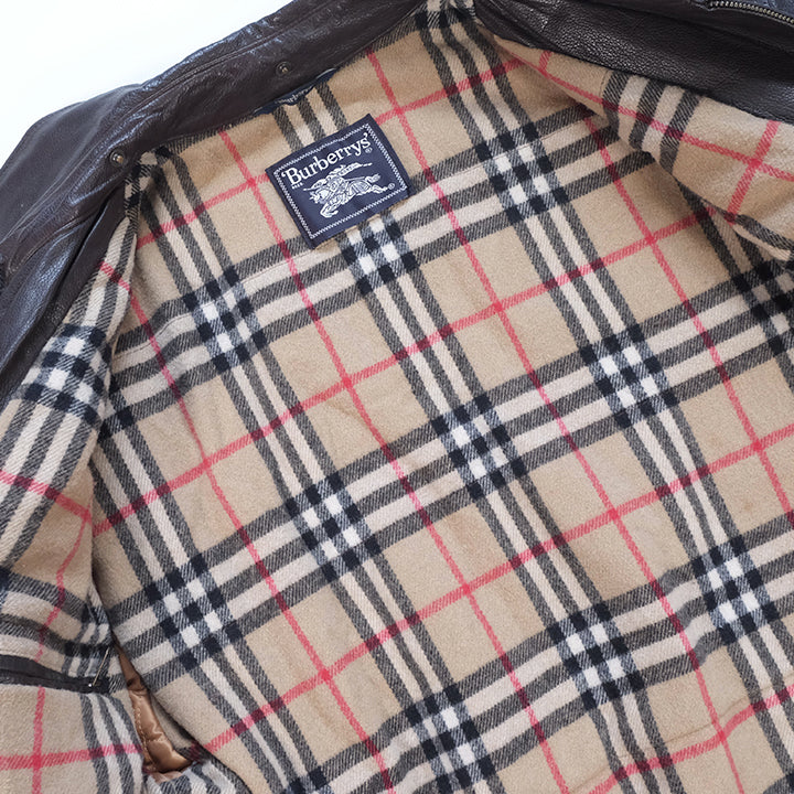 Vintage RARE Burberrys Leather Wool Nova Check Lined Jacket - L