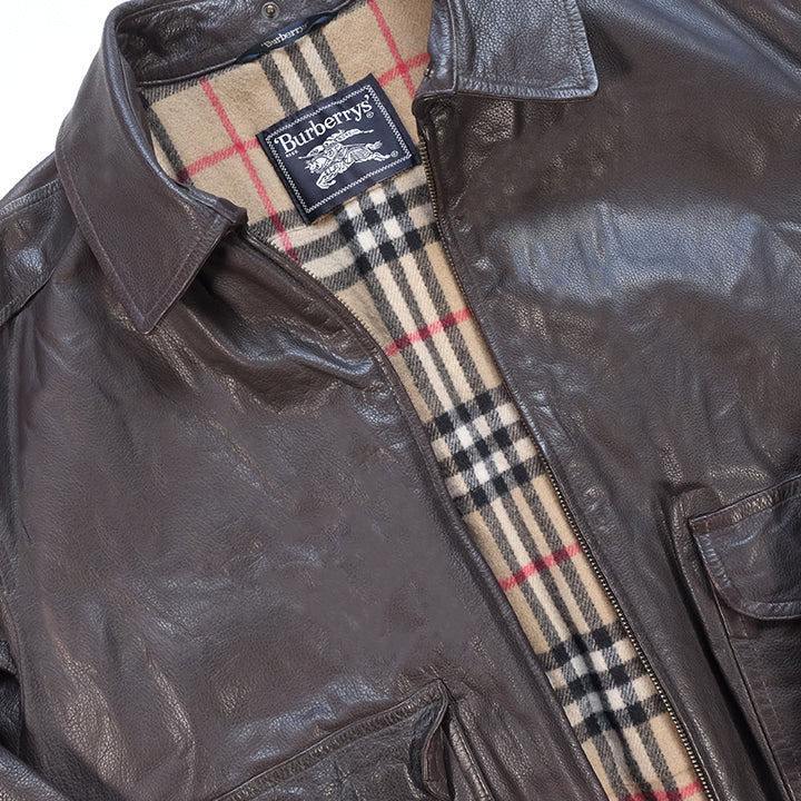 Vintage RARE Burberrys Leather Wool Nova Check Lined Jacket - L