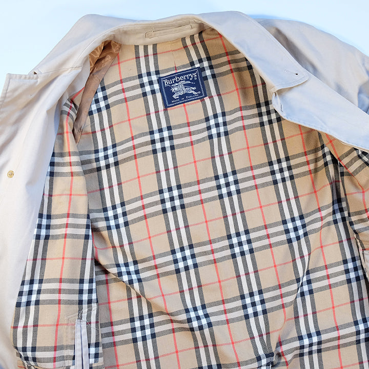 Vintage Burberry OG Nova Check Lined Trench Coat Made In England - L