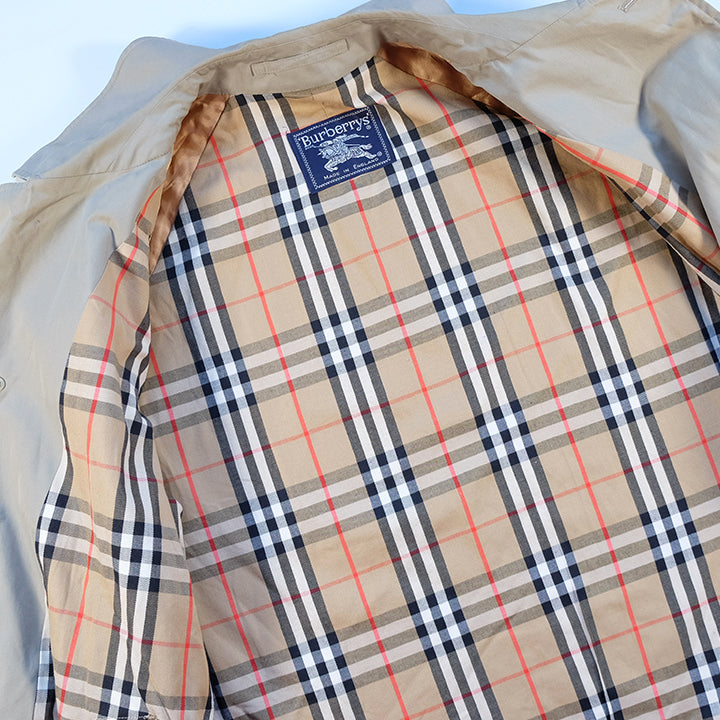 Vintage Burberry OG Nova Check Lined Trench Coat Made In England - L/XL