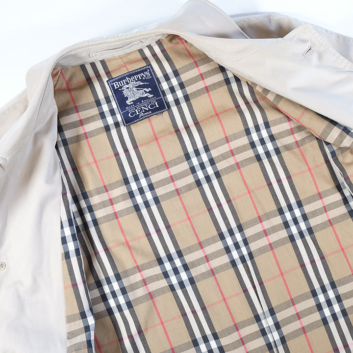 Vintage Burberry Nova Check Lined Trench Coat Made In England - L