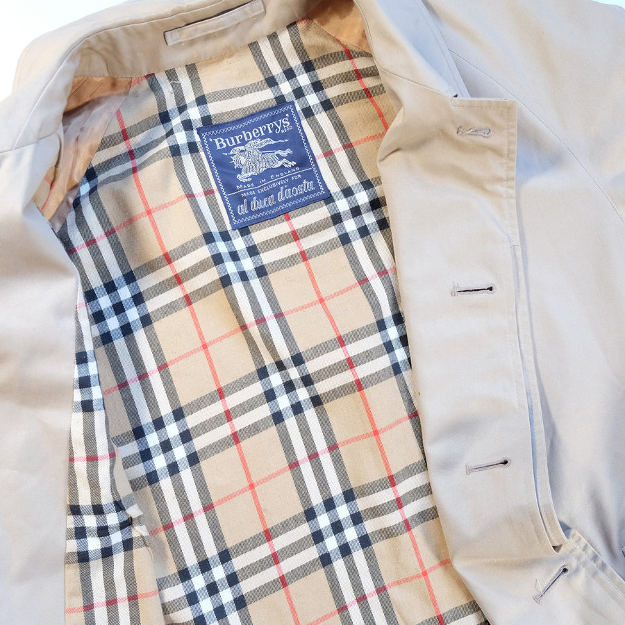 Vintage Burberry OG Nova Check Lined Trench Coat Made In England - L