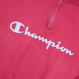 Vintage Champion Embroidered Spell Out Quarter Zip Sweatshirt - M